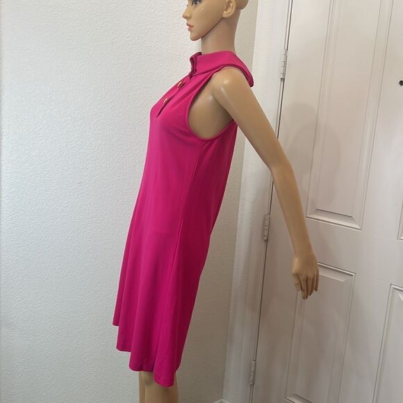 1901 Dress Hot Barbie Pink Gold Size 4 Halter Button Collar Neck Sleeveless Midi - Picture 3 of 9